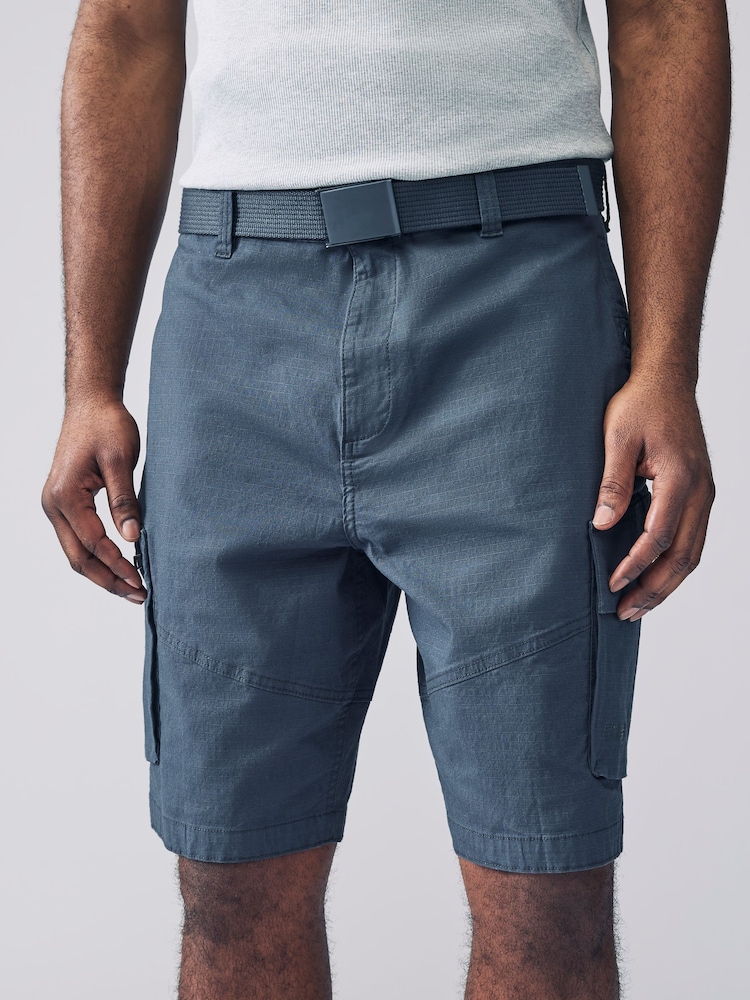 Blue Belted Ripstop Cargo Shorts - Image 1 of 5