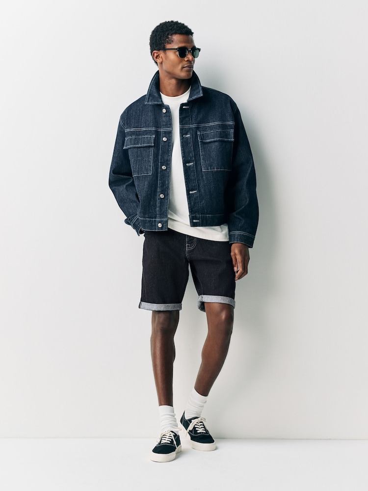 Indigo Blue Straight Fit Stretch Denim Shorts - Image 2 of 9 Indigo Blue Straight Fit Stretch Denim Shorts - Image 2 of 9