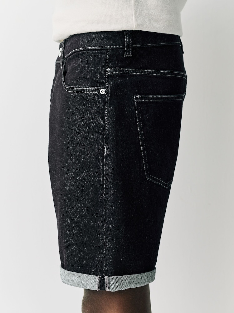 Indigo Blue Straight Fit Stretch Denim Shorts - Image 3 of 9