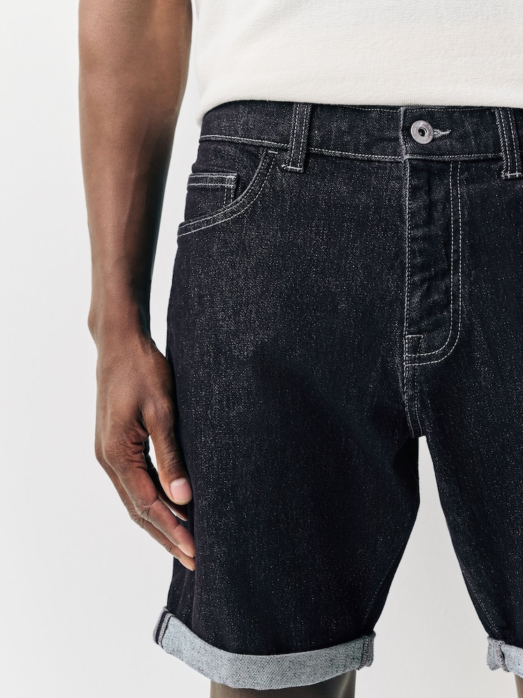Indigo Blue Straight Fit Stretch Denim Shorts - Image 4 of 9