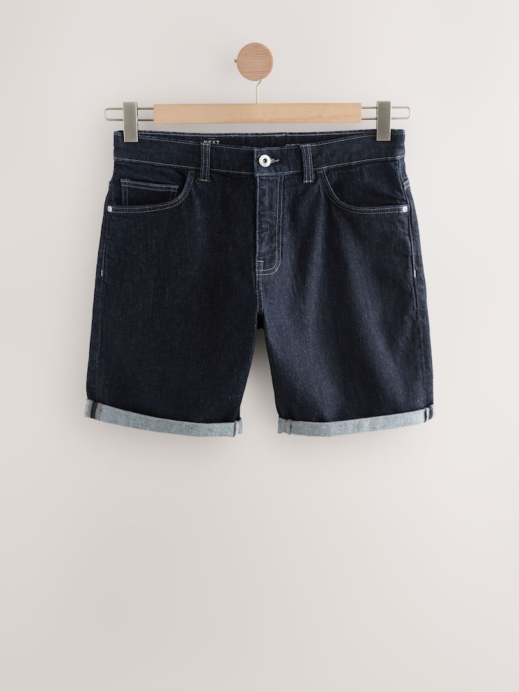 Indigo Blue Straight Fit Stretch Denim Shorts - Image 5 of 9