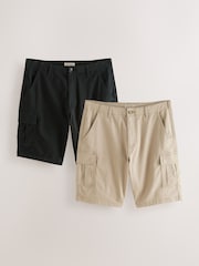 Black/Brown Stretch Cargo Shorts - Image 1 of 13