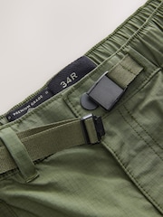 Olive Green Lightweight Belted Cargo Shorts - Image 8 of 10