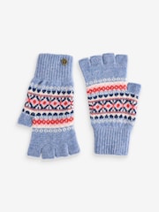 FatFace Blue Lambswool Fairisle Fingerless Gloves - Image 1 of 1