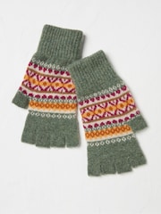 FatFace Green Lambswool Fairisle Fingerless Gloves - Image 2 of 2