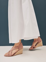 Pink Forever Comfort® Premium Leather With Motionflex Soft Twist Espadrille Wedges - Image 1 of 9