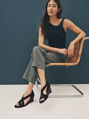 Black Forever Comfort® Premium Leather With Motionflex Soft Twist Espadrille Wedges - Image 2 of 10