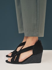 Black Forever Comfort® Premium Leather With Motionflex Soft Twist Espadrille Wedges - Image 4 of 10