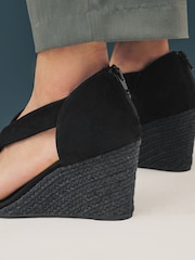 Black Forever Comfort® Premium Leather With Motionflex Soft Twist Espadrille Wedges - Image 5 of 10