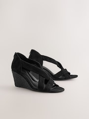 Black Forever Comfort® Premium Leather With Motionflex Soft Twist Espadrille Wedges - Image 6 of 10