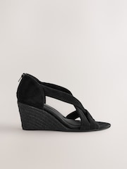 Black Forever Comfort® Premium Leather With Motionflex Soft Twist Espadrille Wedges - Image 7 of 10