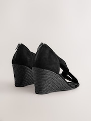 Black Forever Comfort® Premium Leather With Motionflex Soft Twist Espadrille Wedges - Image 8 of 10