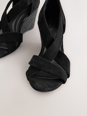 Black Forever Comfort® Premium Leather With Motionflex Soft Twist Espadrille Wedges - Image 9 of 10