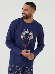 Society 8 Blue Mens Deer Family Pyjamas - Image 2 of 4