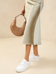 Lipsy White Standard Fit Flat Chunky Flatform Stripe Lace Up Trainers - Image 2 of 5