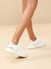 Lipsy White Standard Fit Flat Chunky Flatform Stripe Lace Up Trainers - Image 3 of 5