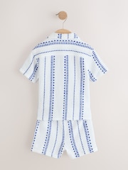 White & Blue Stripe Shirt & Short Set 100% Cotton Short Sleeves Revere Collar Textured Shirt & Shorts Set (3mths-7yrs) - Image 8 of 10