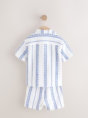 Blue/White Shirt & Short Set 100% Cotton Short Sleeves Revere Collar Textured Shirt & Shorts Set (3mths-7yrs) - Image 7 of 10