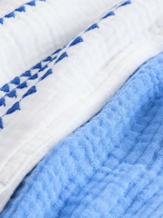Blue/White Shirt & Short Set 100% Cotton Short Sleeves Revere Collar Textured Shirt & Shorts Set (3mths-7yrs) - Image 8 of 10