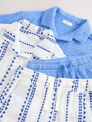 Blue/White Shirt & Short Set 100% Cotton Short Sleeves Revere Collar Textured Shirt & Shorts Set (3mths-7yrs) - Image 9 of 10
