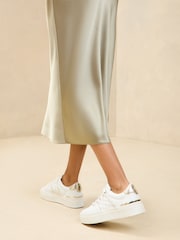 Lipsy White Wide Fit Flat Chunky Flatform Stripe Lace Up Trainers - Image 5 of 6