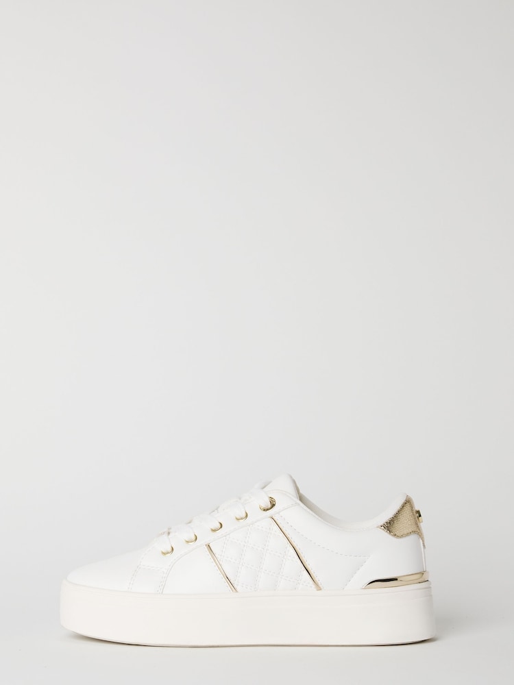 Lipsy White Wide Fit Flat Chunky Flatform Stripe Lace Up Trainers - Image 6 of 6