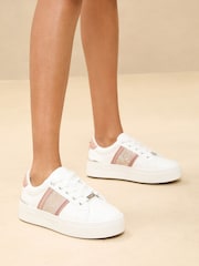 Lipsy Rose Gold Standard Fit Flat Chunky Flatform Stripe Lace Up Trainers - Image 1 of 5