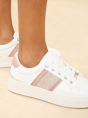 Lipsy Rose Gold Standard Fit Flat Chunky Flatform Stripe Lace Up Trainers - Image 2 of 5