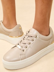 Lipsy Nude Standard Fit Flat Chunky Flatform Stripe Lace Up Trainers - Image 1 of 5