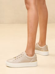 Lipsy Nude Standard Fit Flat Chunky Flatform Stripe Lace Up Trainers - Image 2 of 5