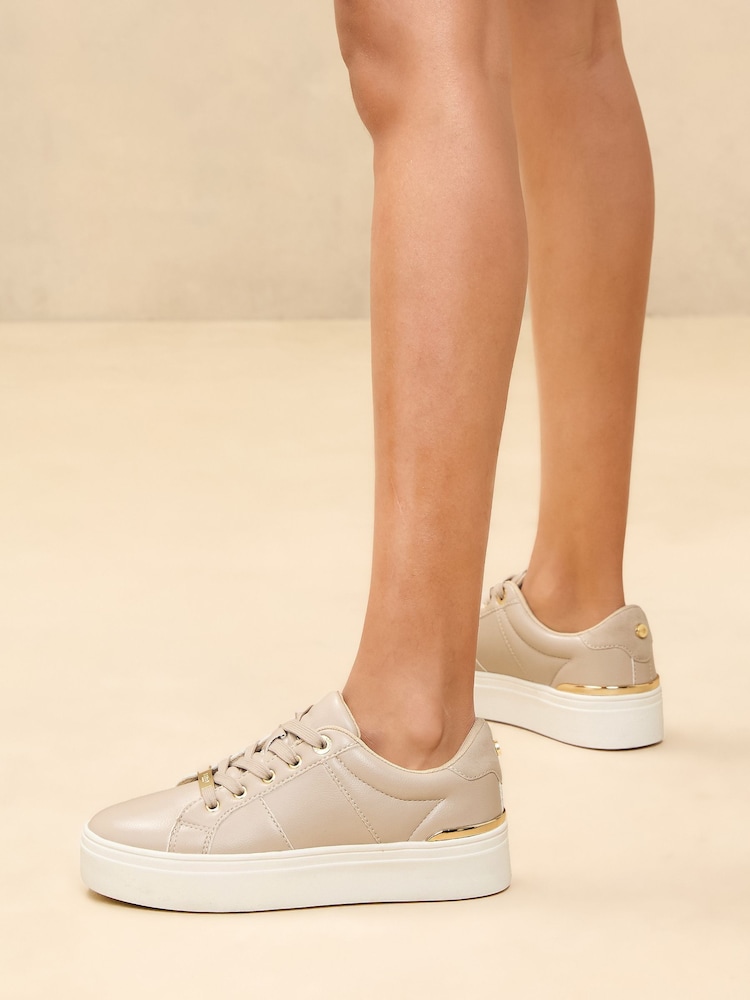 Lipsy Nude Standard Fit Flat Chunky Flatform Stripe Lace Up Trainers - Image 2 of 5