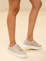 Lipsy Nude Standard Fit Flat Chunky Flatform Stripe Lace Up Trainers - Image 3 of 5
