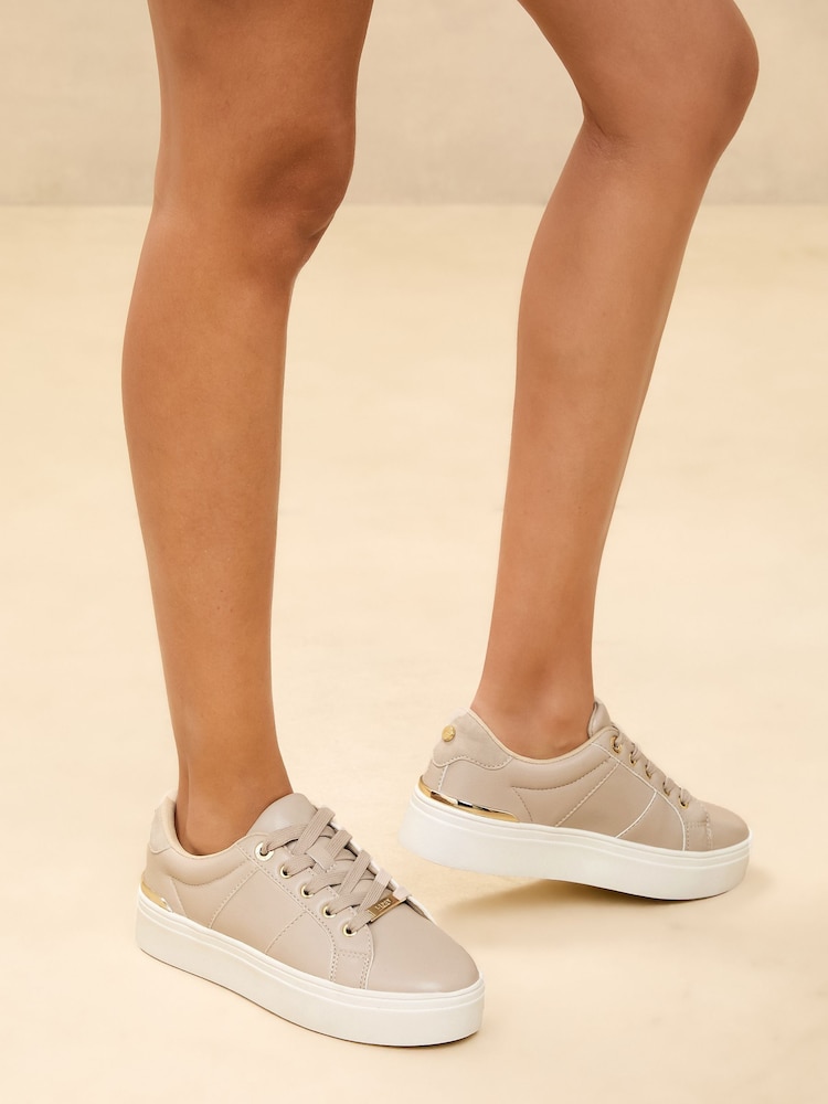 Lipsy Nude Standard Fit Flat Chunky Flatform Stripe Lace Up Trainers - Image 3 of 5
