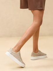 Lipsy Nude Standard Fit Flat Chunky Flatform Stripe Lace Up Trainers - Image 4 of 5