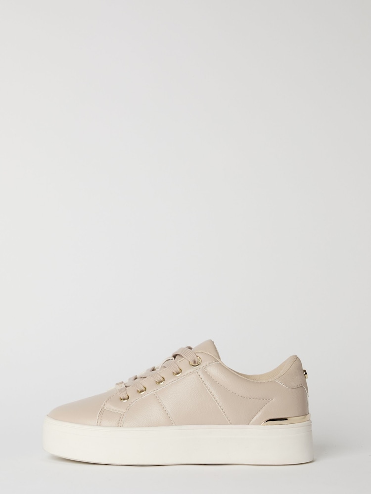 Lipsy Nude Standard Fit Flat Chunky Flatform Stripe Lace Up Trainers - Image 5 of 5