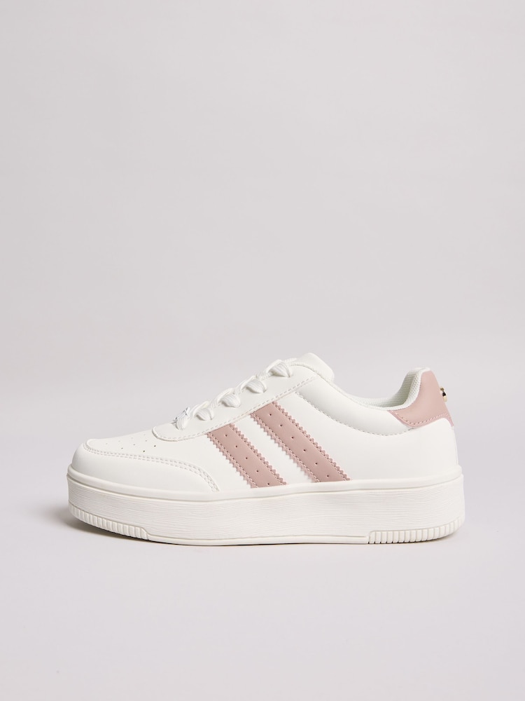 Lipsy Blush Pink Flat Chunky Flatform Lace Up Stripe Faux Leather Trainers - Image 5 of 5