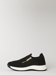 Black - Lipsy Flat Chunky Quilted Runner Outsole Side Zip Knit Trainers - Image 5 of 5