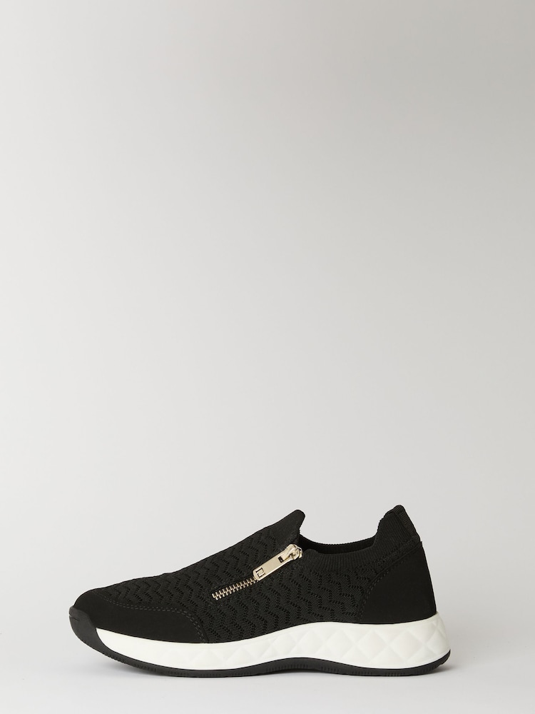 Black - Lipsy Flat Chunky Quilted Runner Outsole Side Zip Knit Trainers - Image 5 of 5