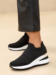 Lipsy Black Chunky Wedge Pull On Runner Trainers - Image 2 of 5