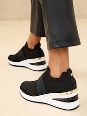 Lipsy Black Chunky Wedge Pull On Runner Trainers - Image 4 of 5
