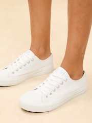 Lipsy White Wide Fit Low Top Lace-Up Canvas Trainers - Image 3 of 4