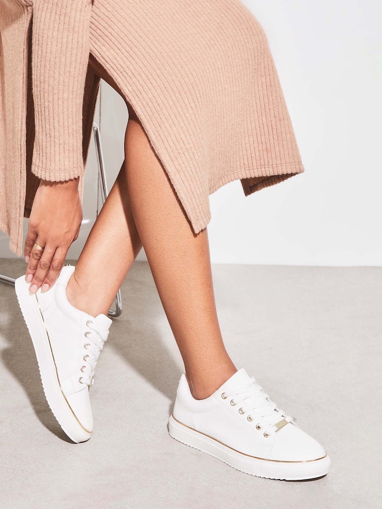 Lipsy Flat Chunky Lace Up Faux Leather Trainers - Image 1 of 5 Lipsy Flat Chunky Lace Up Faux Leather Trainers - Image 1 of 5