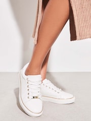 Lipsy White Standard Fit Flat Chunky Lace Up Faux Leather Trainers - Image 2 of 5