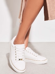 Lipsy White Wide Fit Flat Chunky Lace Up Faux Leather Trainers - Image 2 of 5