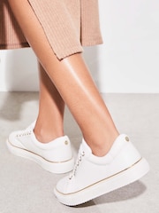 Lipsy White Wide Fit Flat Chunky Lace Up Faux Leather Trainers - Image 4 of 5