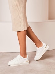 Lipsy White Flat Chunky Lace Up Metal Clip Faux Leather Trainer - Image 2 of 5