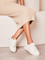 Lipsy White Flat Chunky Lace Up Metal Clip Faux Leather Trainer - Image 3 of 5