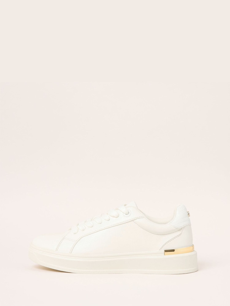 Lipsy White Flat Chunky Lace Up Metal Clip Faux Leather Trainer - Image 5 of 5