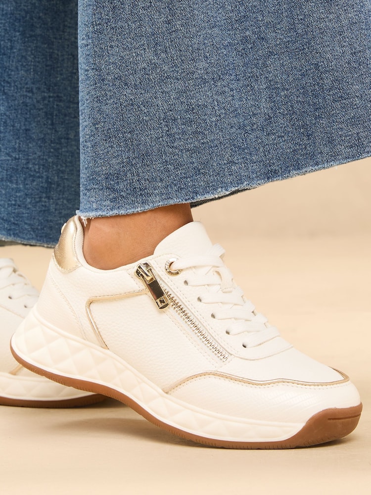 Lipsy White Flat Chunky Quilted Runner Outsole Side Zip Knit Trainers - Image 3 of 5