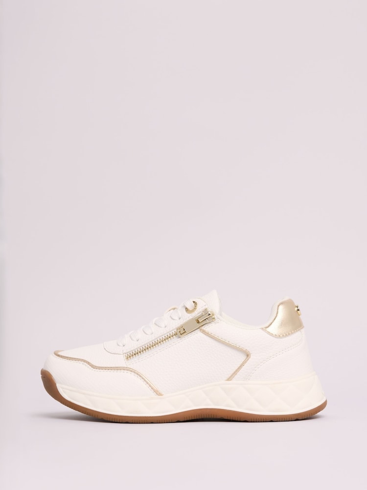 Lipsy White Flat Chunky Quilted Runner Outsole Side Zip Knit Trainers - Image 5 of 5